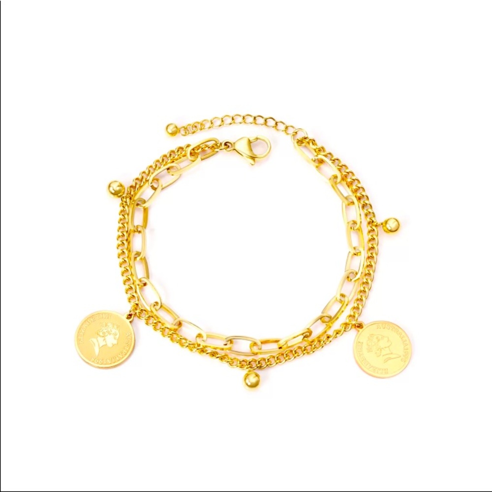 NWT gold plated chain link round pendent bracelet